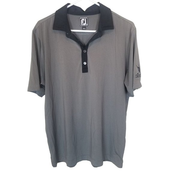 FootJoy Mens M Black Gray Striped Short Sleeves At - Picture 1 of 8